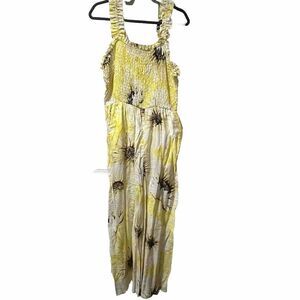 H&M Sunflower Jumpsuit Sz L‎ Playsuit Romper Trouser Wide Leg Yellow Floral